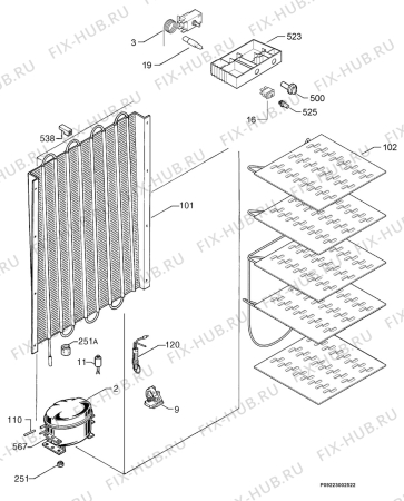 Взрыв-схема холодильника Faure FCV183AW - Схема узла Cooling system 017